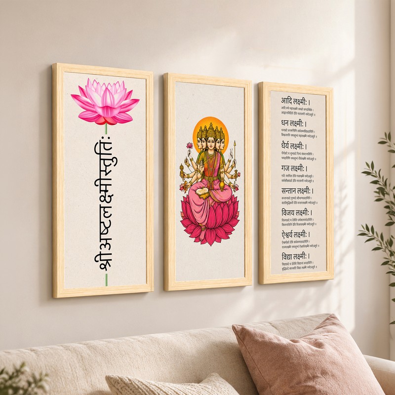 Ashta Lakshmi Wall Painting With Frame - Set of Three