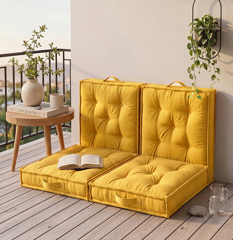 Lounge Bloom Floor Cushion (Mustard) - Set of Four - 16 x 16 Inches