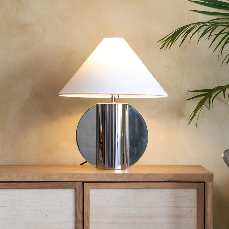 Oval Chrome Cotton Table Lamp
