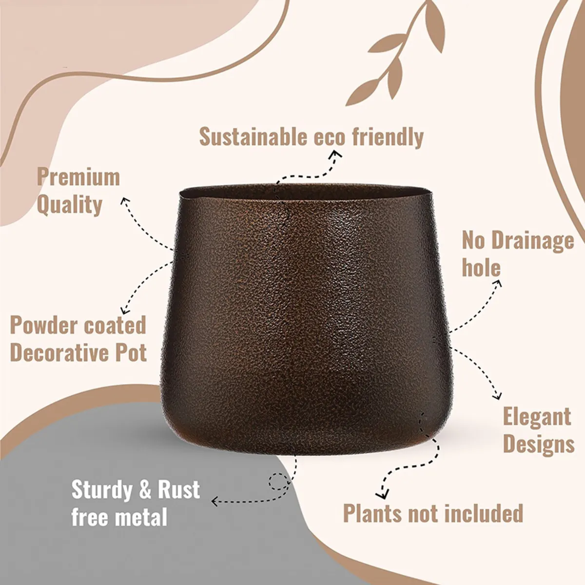 Close-up of a brown textured planter with a tapered contemporary shape