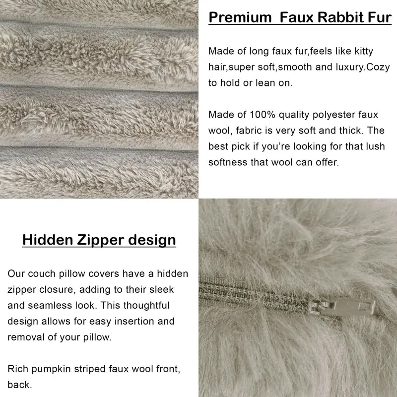 Close-up of the cushion cover's plush faux fur striped surface.