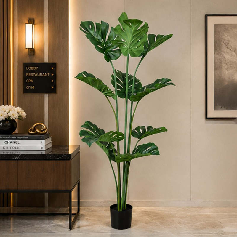 150 cm (4.9 ft) Monstera Artificial Plant With Black Plastic Pot