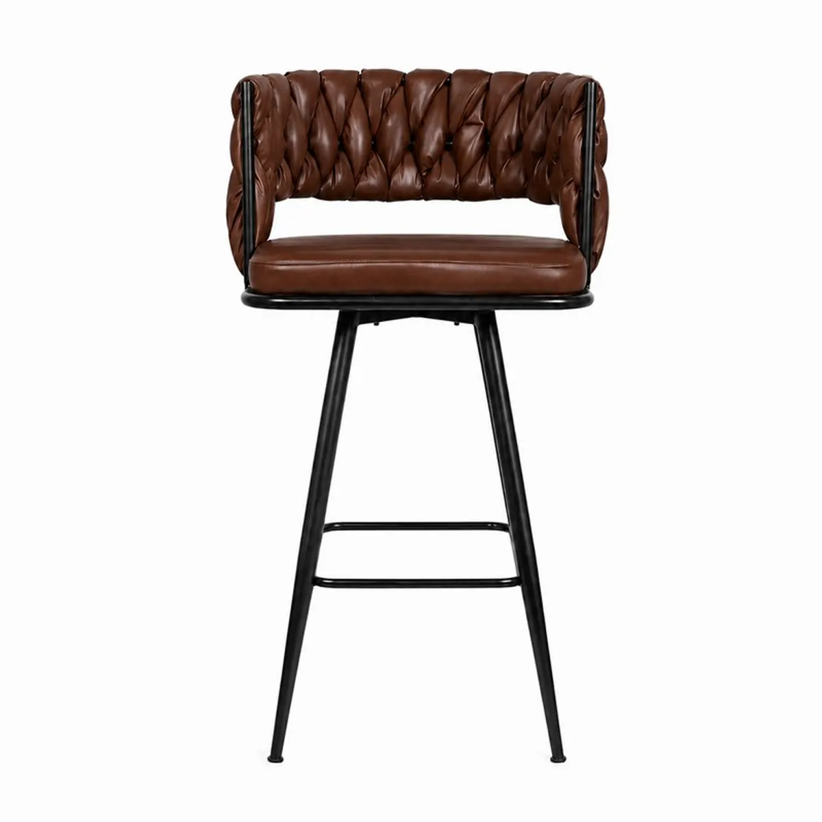 Front view of the brown Percher bar stool against a white background.