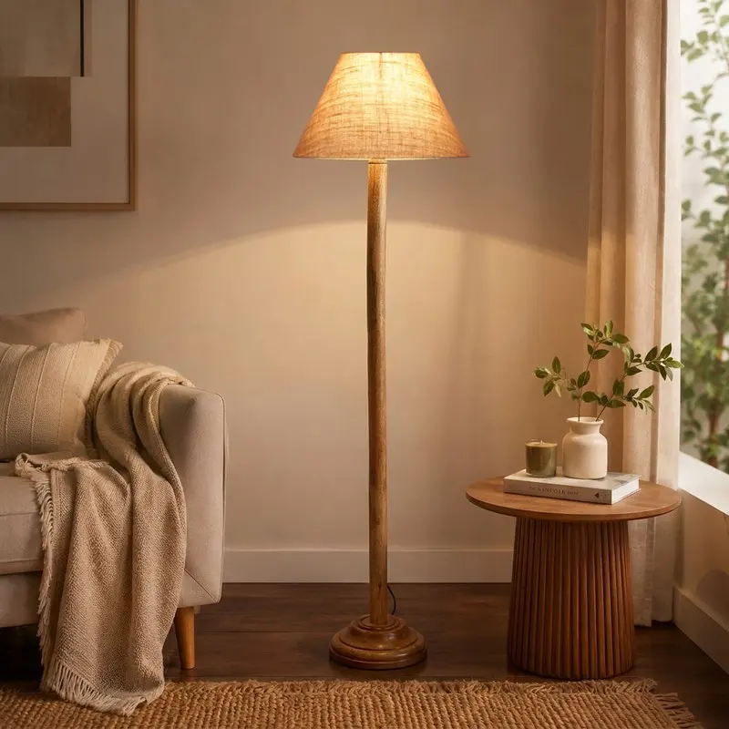 Natural Weave Jute Wooden Floor Lamp