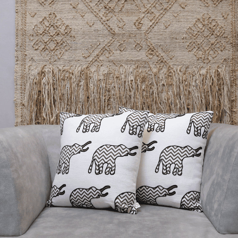 Plushie Trunks Tufted Cushion Cover (Black & White) - Set Of Two