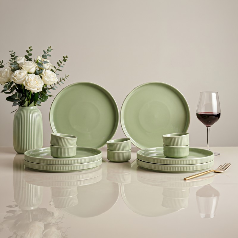 Hartwell Porcelain Dinner Set (Sage Green) - 12 Piece Set