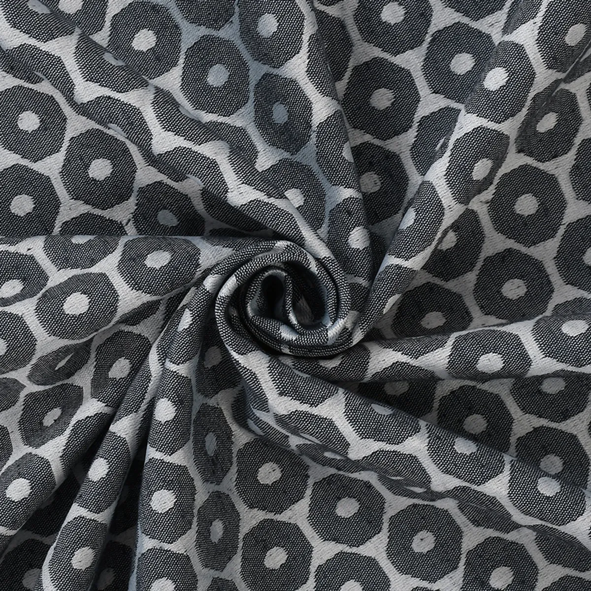 Close-up of blue and grey jacquard woven throw fabric