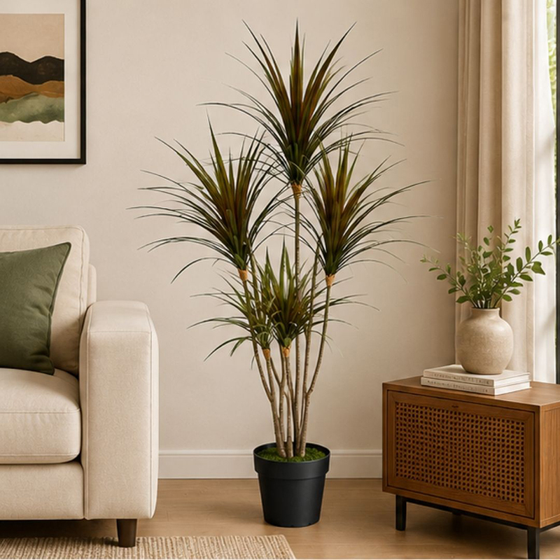 150 cm (4.9 ft) Leaf Legacy Artificial Dracaena Marginata Plant With Black Plastic Pot