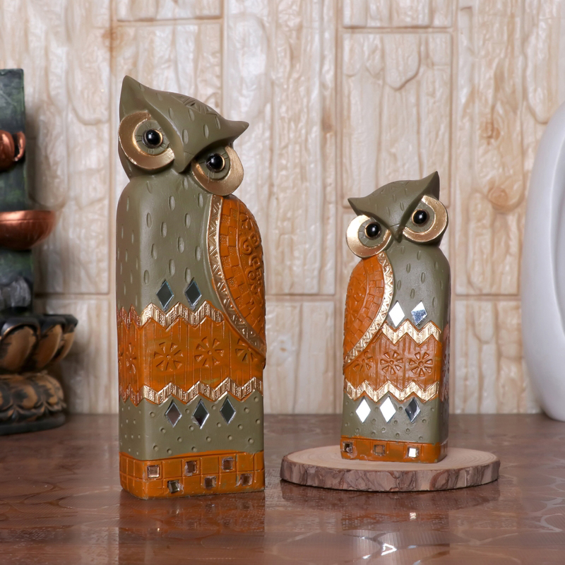 Arabian Owl Showpiece (Brown) - Set of Two