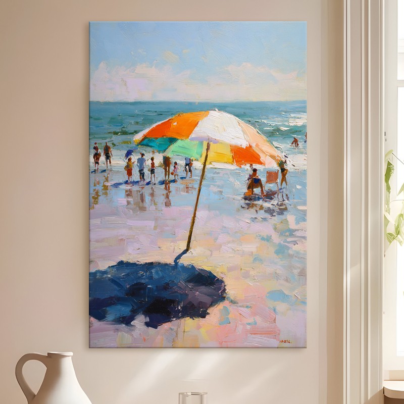 Seaside Umbrella Gallery Wrapped Canvas Wall Painting