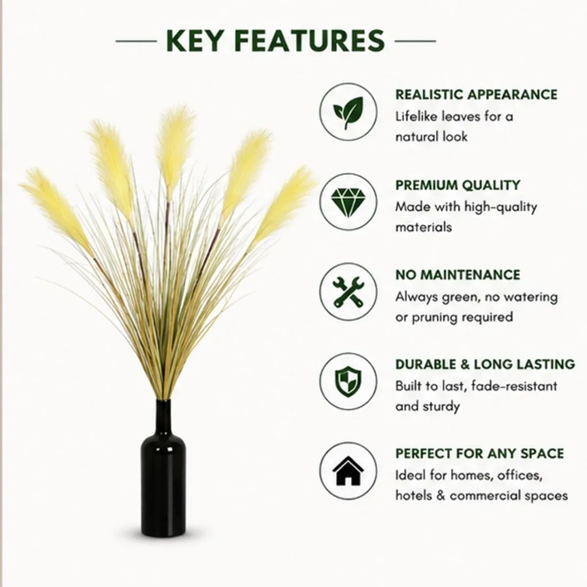 Yellow pampas-style bouquet with slender stems shown against a white background