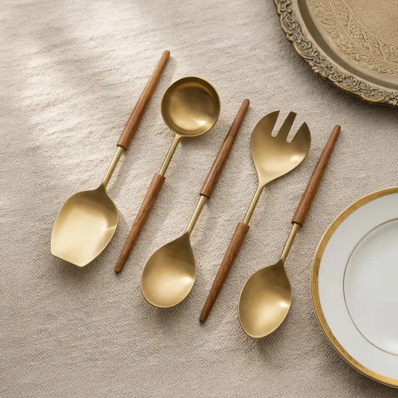 Handcrafted Stainless Steel & Wood Serving Spoon - Five Piece Set