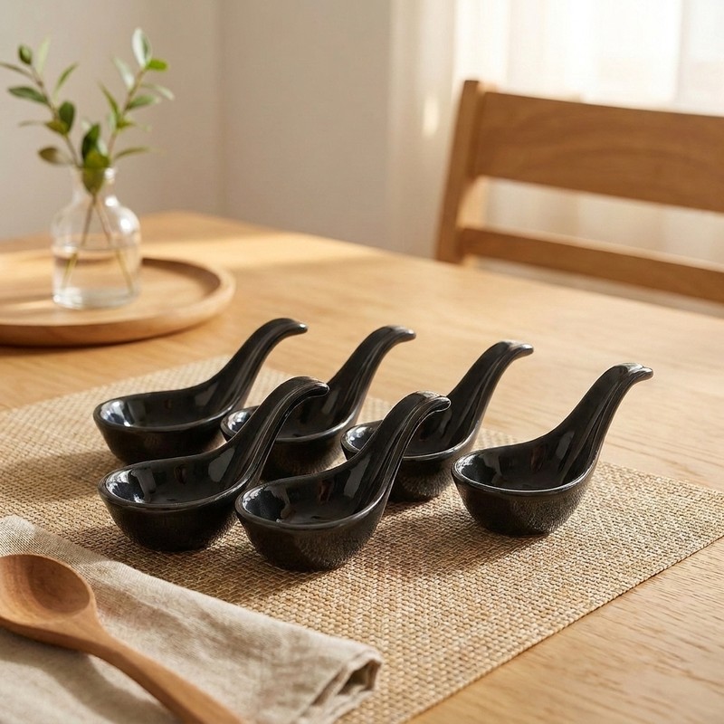 Dip & Delight Ceramic Spoon Dip Dowls (Black) - Set of Six