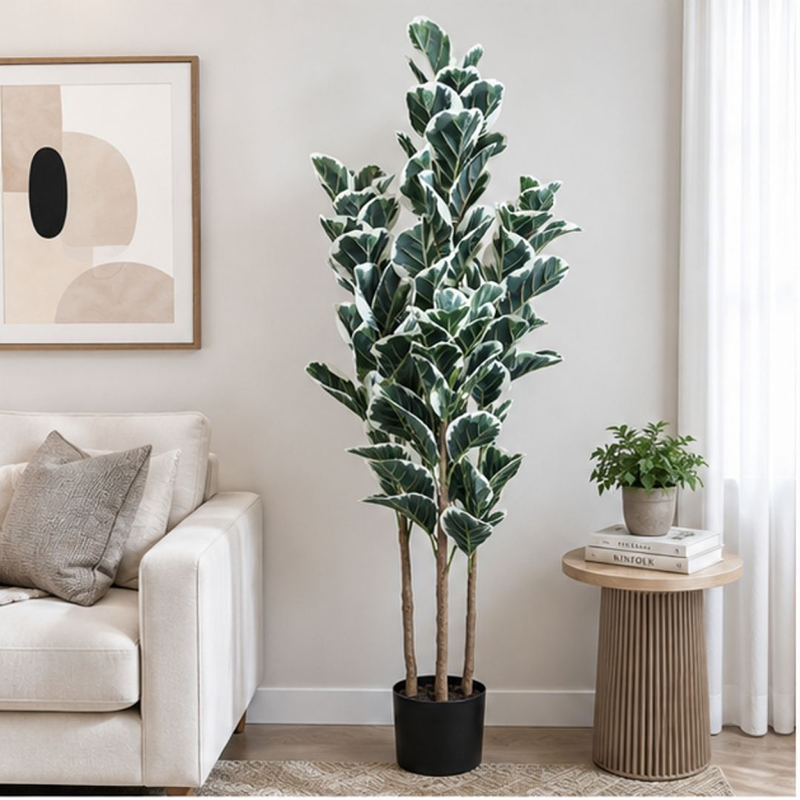 160 cm (5.2 ft) Fiddle Leaf Fig Artificial Plant With Black Plastic Pot
