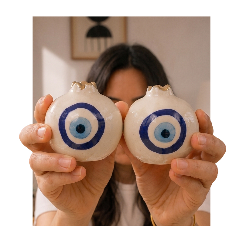 Artisan EvilEye Ceramic Salt & Pepper Bottle (50 mL each) - Set Of Two - 50 mL