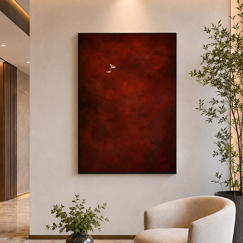 Birds Over Wine Canvas Wall Painting With Frame - Small