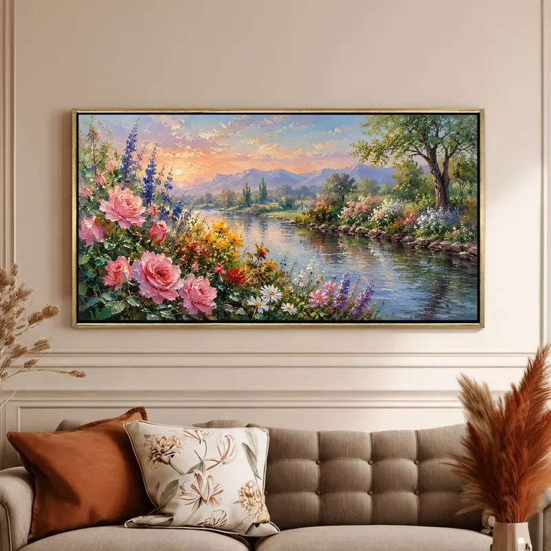 Riverside Floral Paradise Canvas Wall Painting