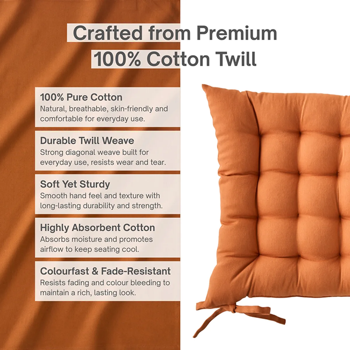 Close-up of a brown tufted chair pad showing its soft quilted surface