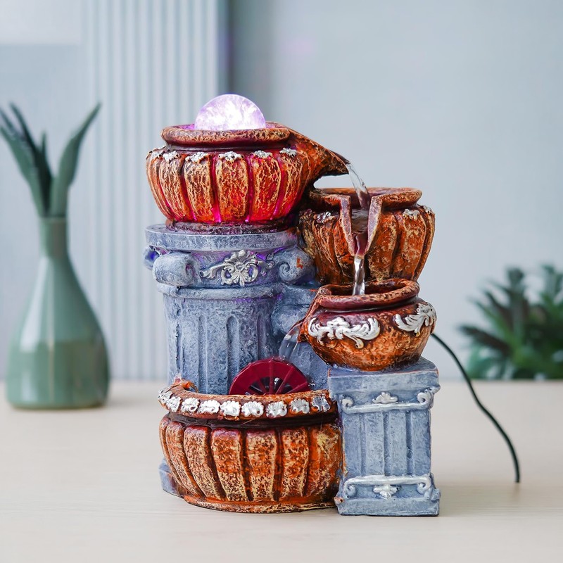 Vintage Barrel Cascade LED Fountain