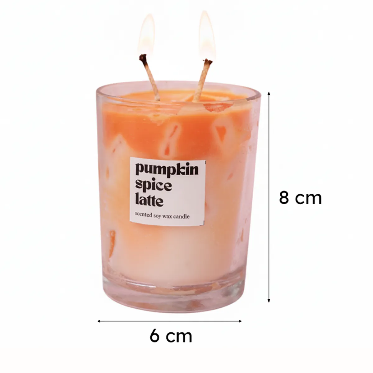Candle shown with visible 6 cm width and 8 cm height markings