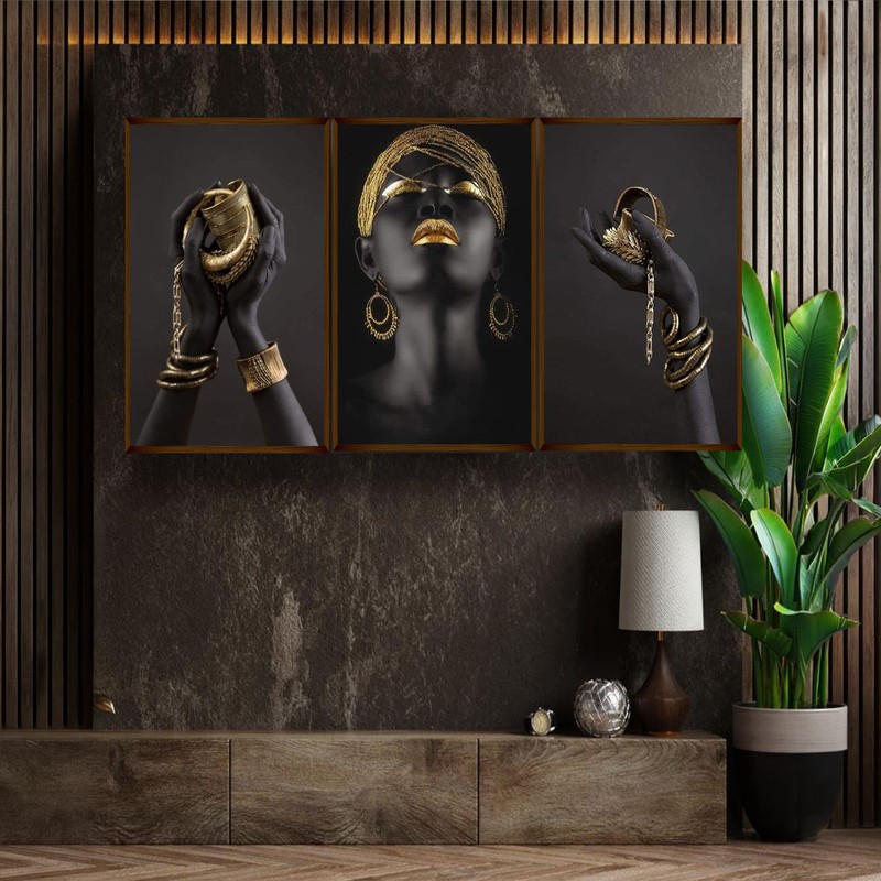 Gilded Grace Canvas Wall Painting - Set of Three