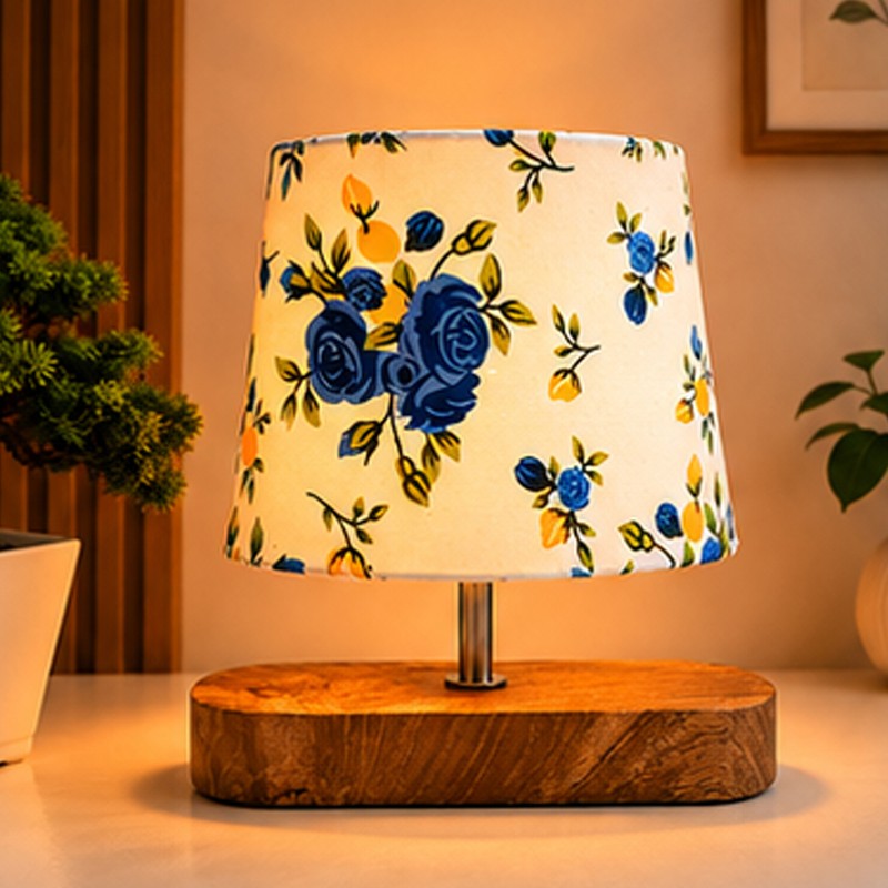 Cambium Wooden Table Lamp - Blue & White