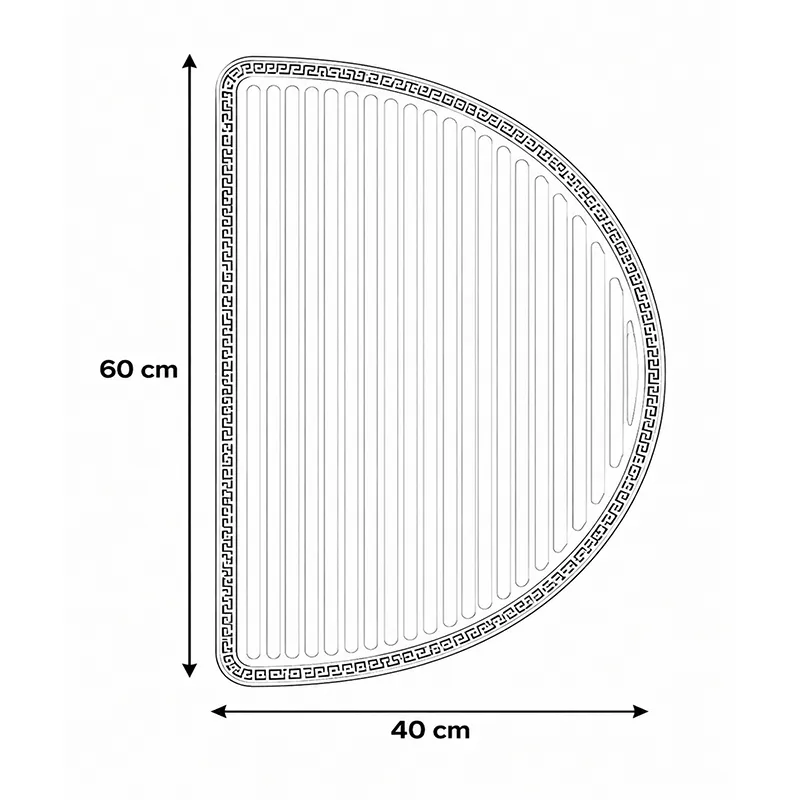 Outline diagram of the D-shaped mat with dimensions shown visually
