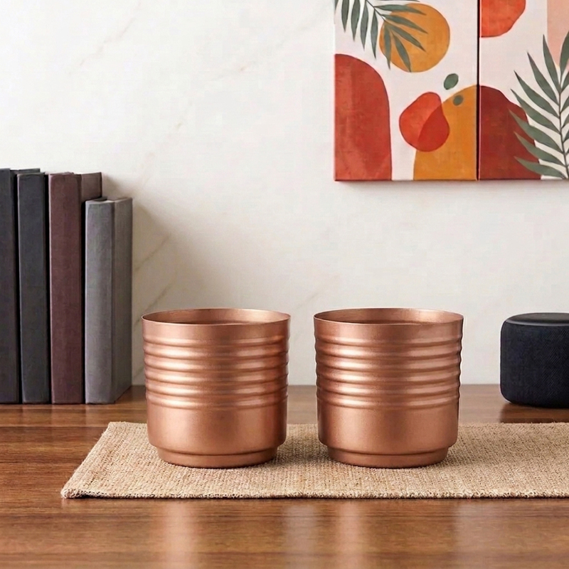 Copper Contour Metal Planter - Set of Two