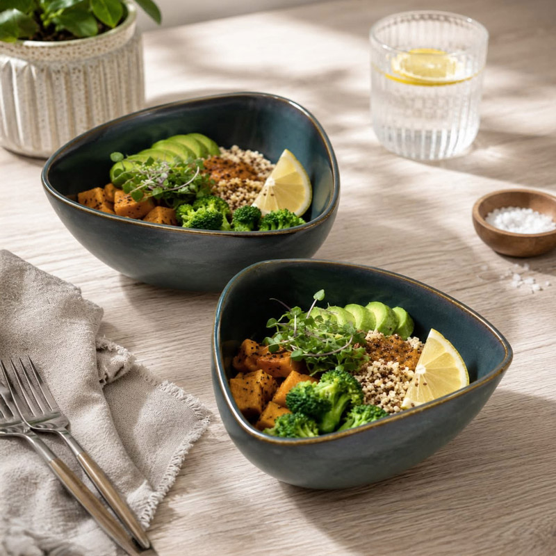 Glanz Ceramic Snack Bowl (Blue/500 mL Each) - Set of Two
