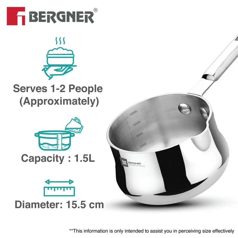 Silver saucepan displayed with a long handle against a clean background