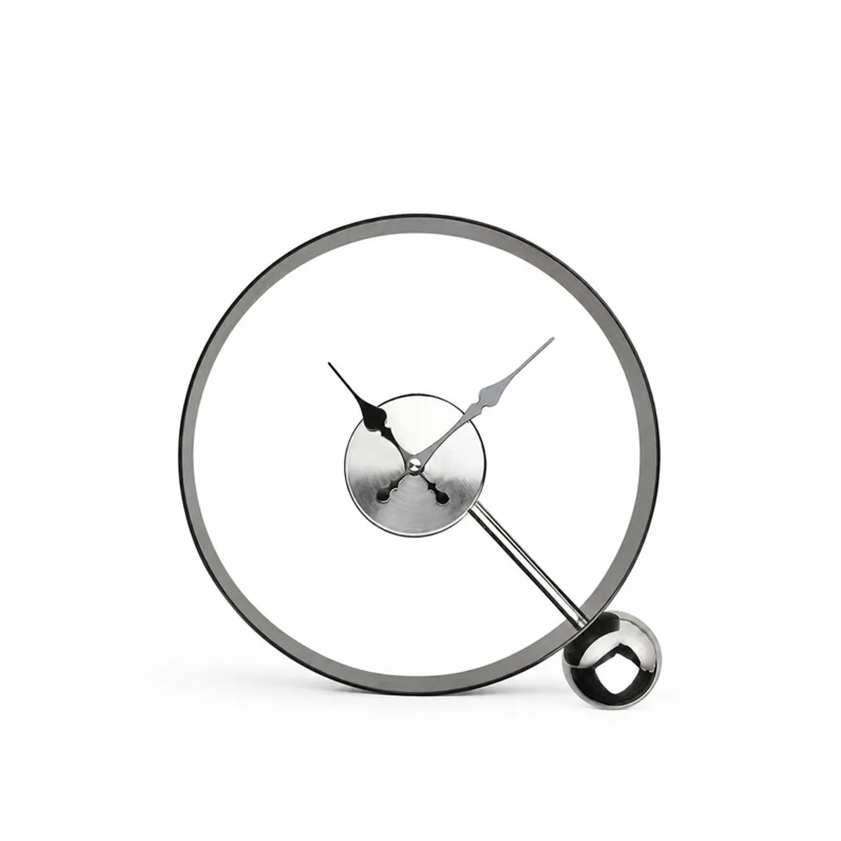 Minimal open-frame round table clock with silver-toned centre