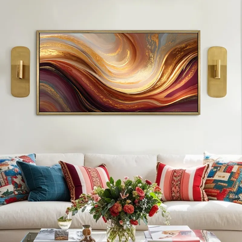 Golden Aurora Flow Canvas Wall Painting
