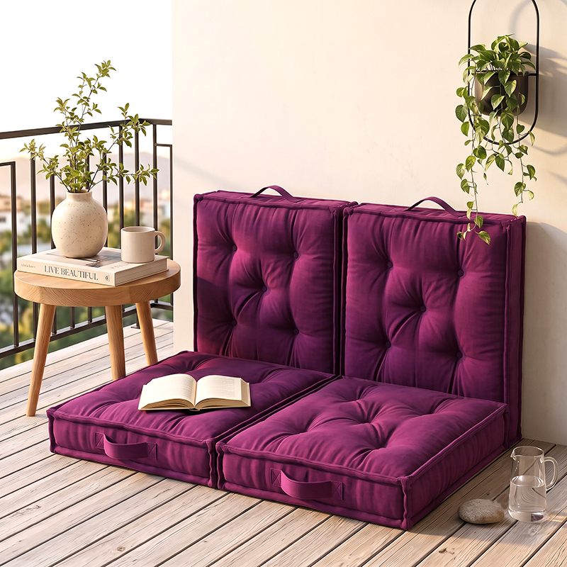 Lounge Bloom Floor Cushion (Megenta) - Set of Four - 16 x 16 Inches