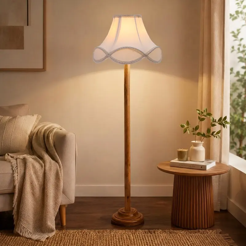 Ivory Scallop Cotton Floor Lamp