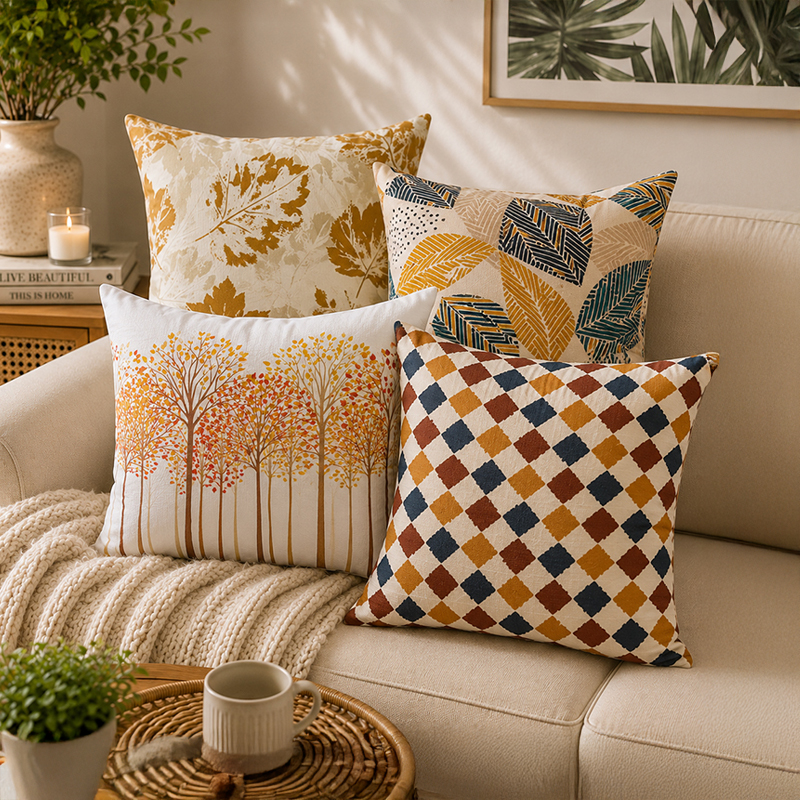 Terra Crest Printed Cushion Covers - Set of Four - 16 x 16 Inches