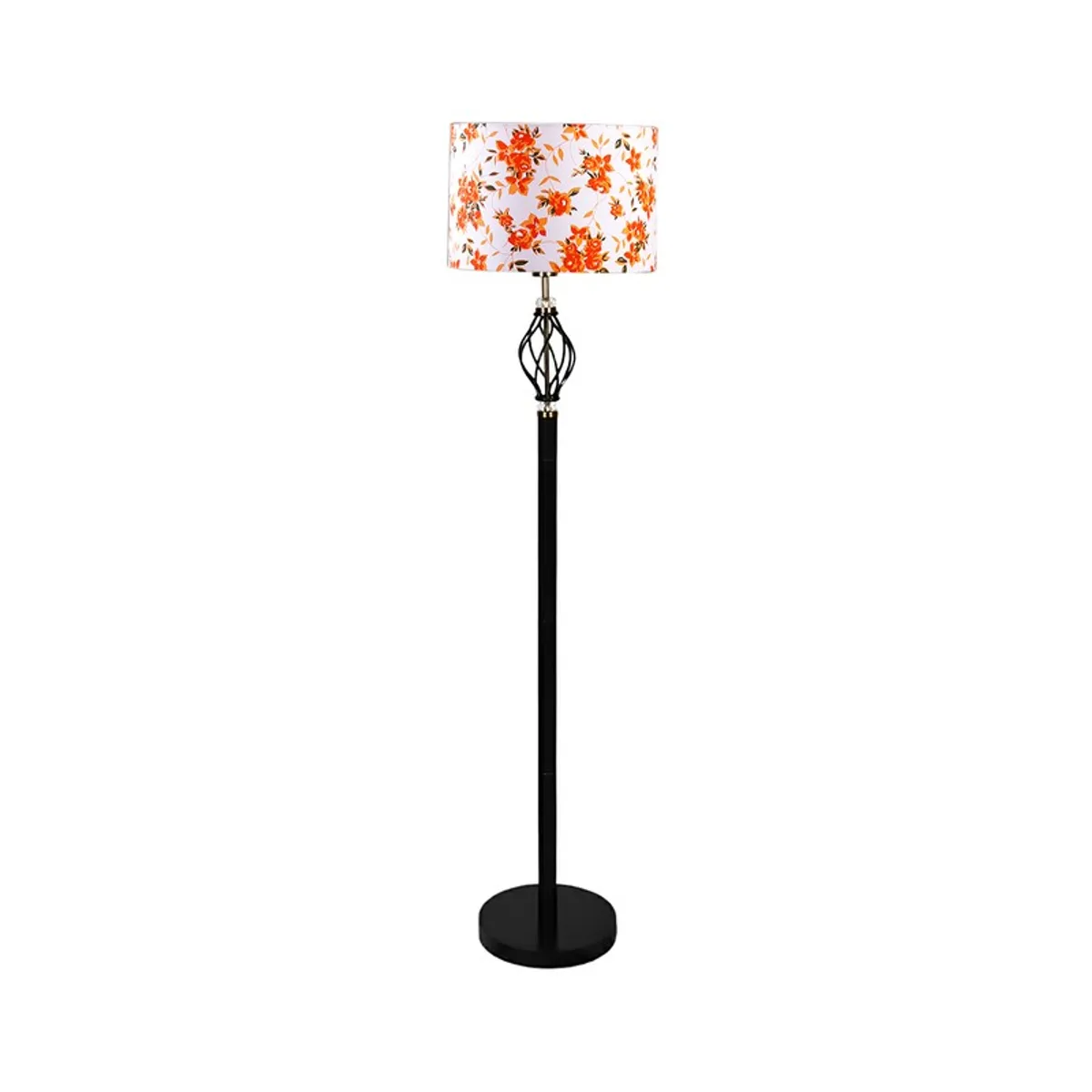 Full view of floral floor lamp on a white background