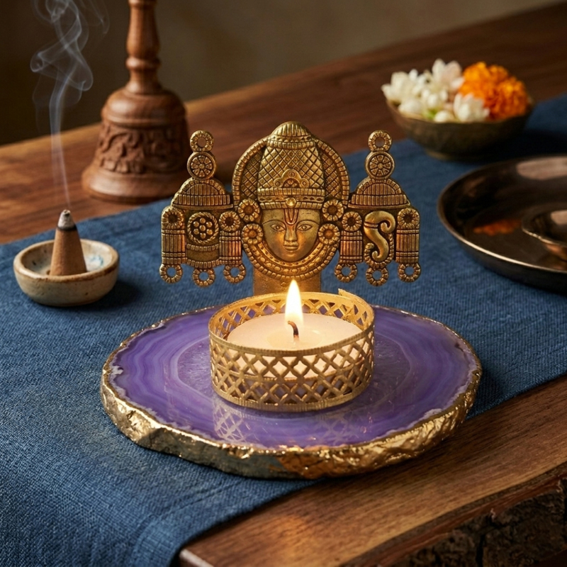 Temple Blessing Agate Tea Light Candle Holders - Purple