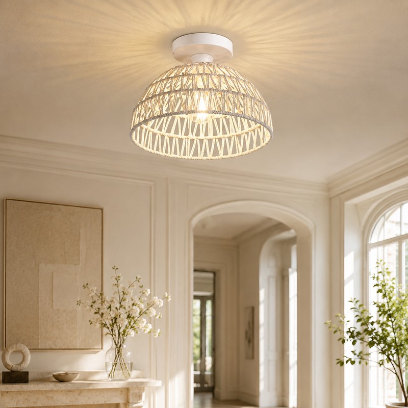 Latticework Cotton Ceiling Lamp - White