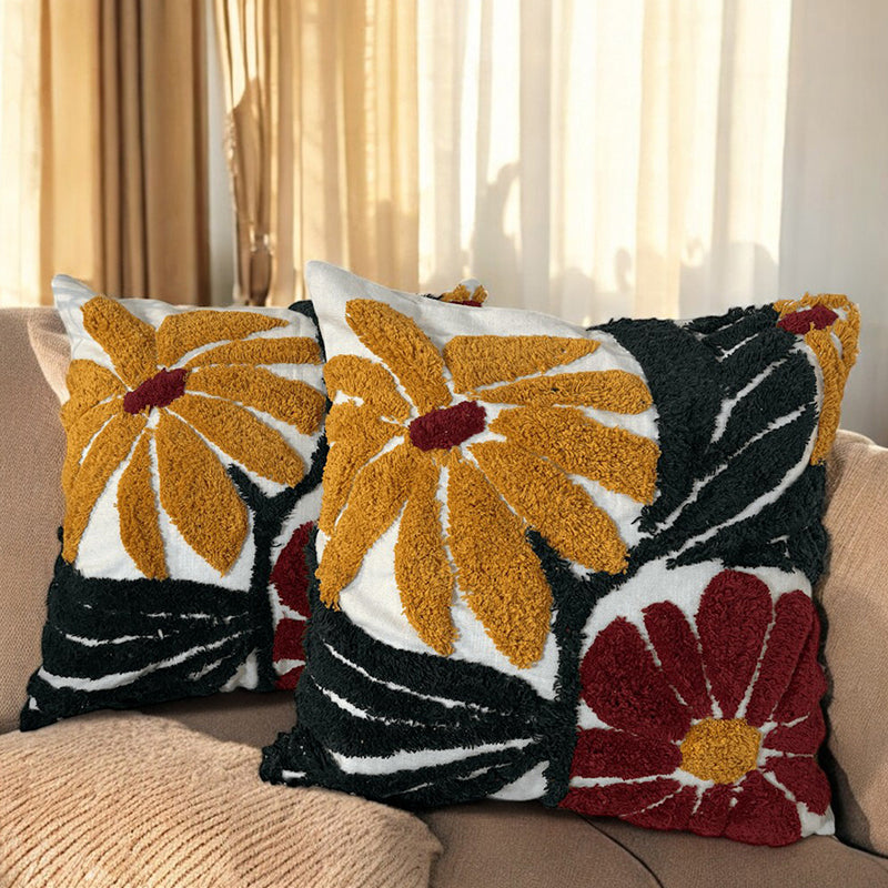 Petal Sunshine Tufted Cushion Cover Set - Set Of Two