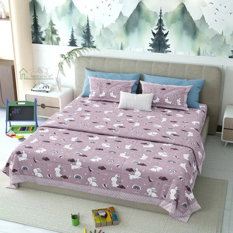 Bunnio Printed Cotton Kids Bedsheet (Purple) - 120 TC