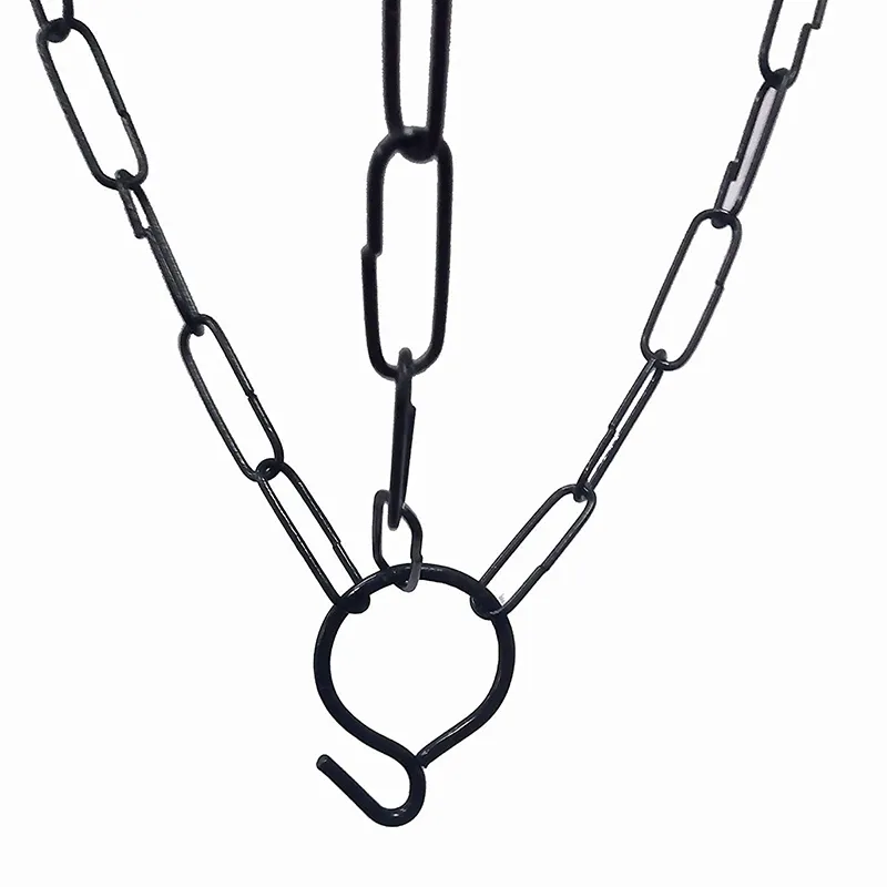 Close-up of black hanging chain and hook for planter
