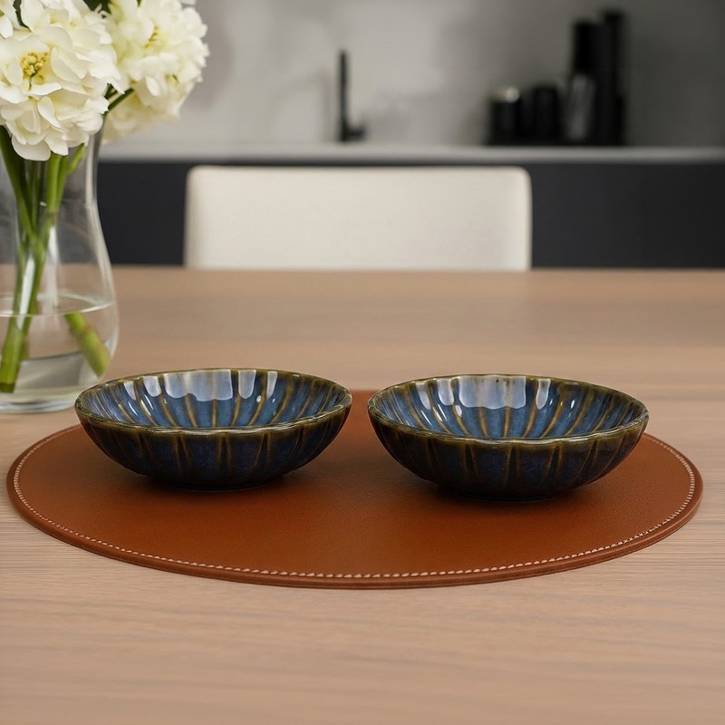 Treat Bowl Ceramic Snack Bowls (Blue & Olive/250 mL Each) - Set of Two - 250 mL