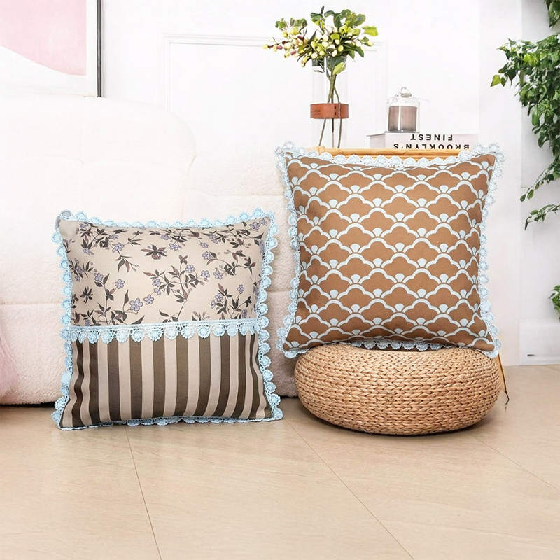 Striped Trellis Printed Cushion Covers - Set of Two - 16 x 16 Inches