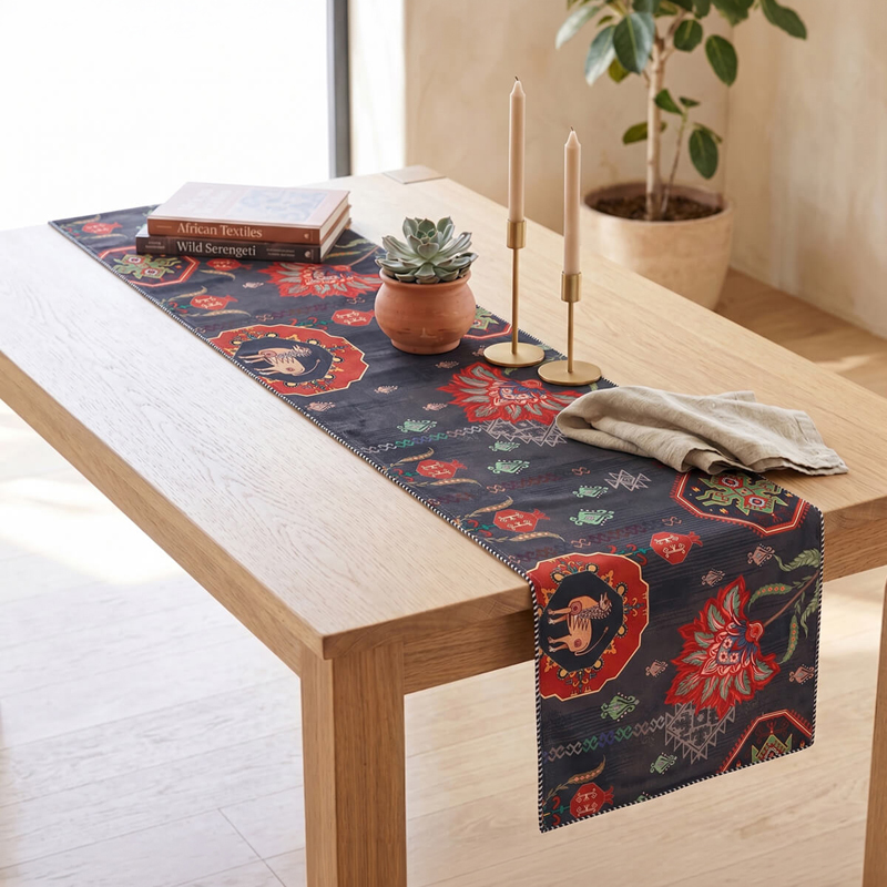 India Circus Midnight Tranquility Micro Velvet Table Runner - 4 Seater