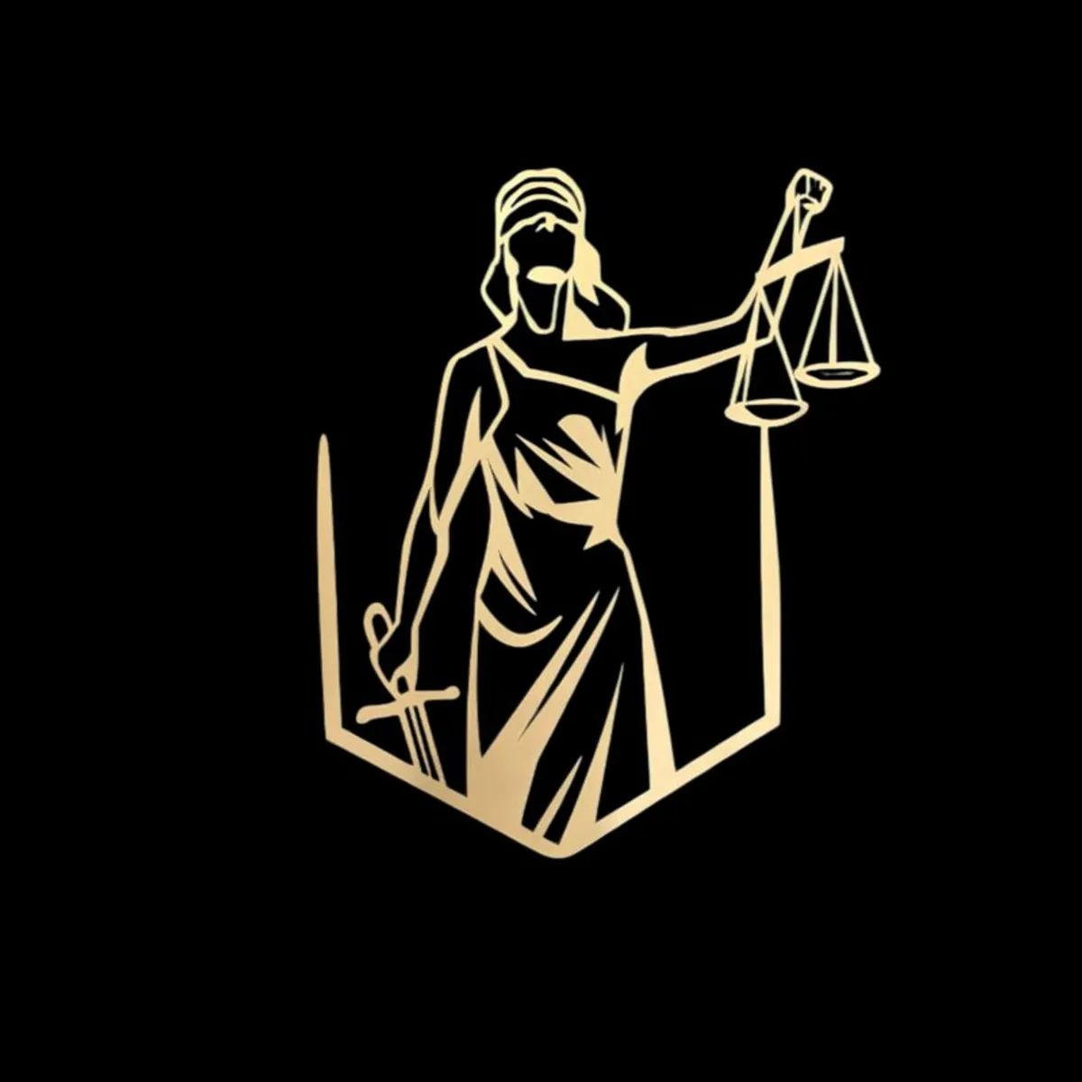 Gold Lady Justice wall accent on a black background