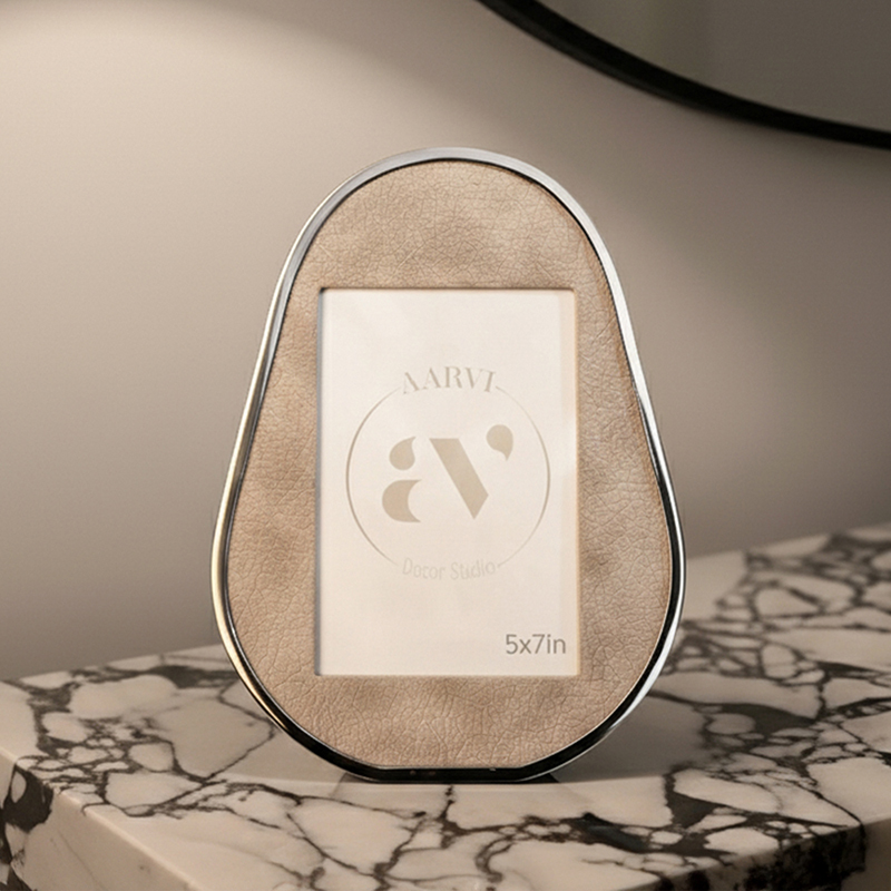 Sculpted Serenity Leather Photo Frames - Grey