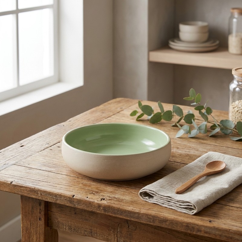 Serve in Style Ceramic Serving Bowl (Green & White) - 750 mL - 750 mL