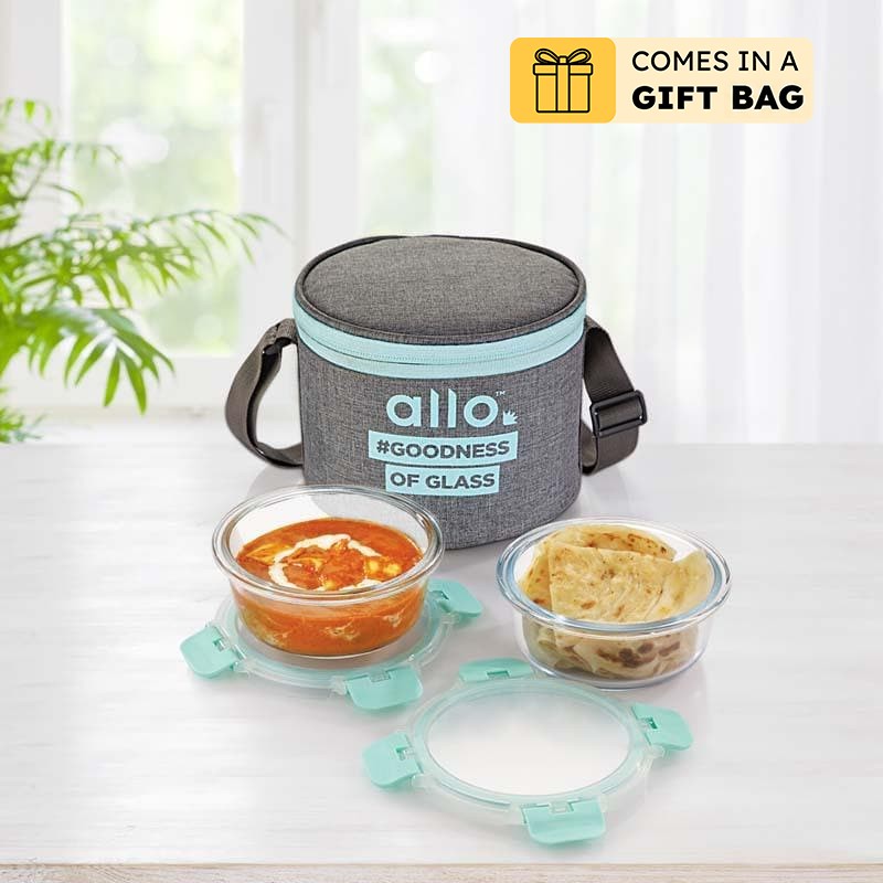Jonas Lunchbox With Round Grey Bag (390 ML) - Set Of Two - 390 ML