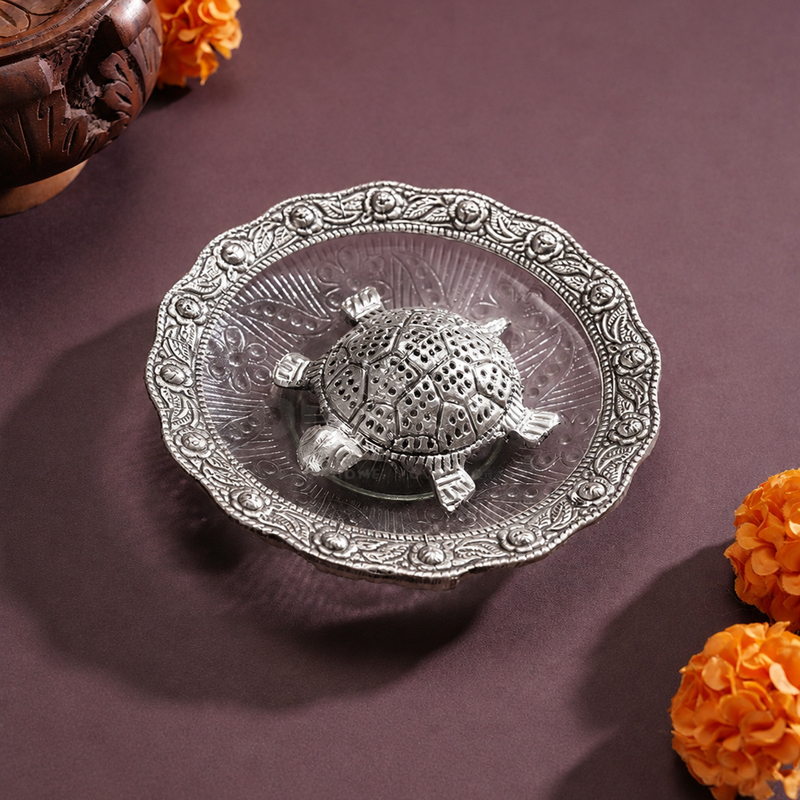 Ornate Tortoise Prosperity Metal Showpiece - Two Piece Set