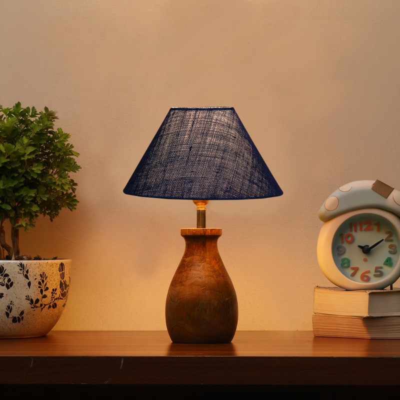 Pithos Wooden Table Lamp - Blue